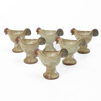 Lisa Larson, egg hen and egg cups, 6 pcs, stoneware.