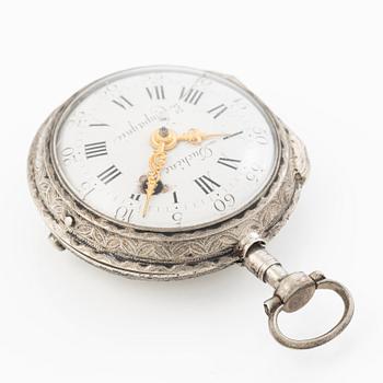 A silver Louis XV pocket watch by  Duchene & Compagnie, Geneva, mid 18th century.