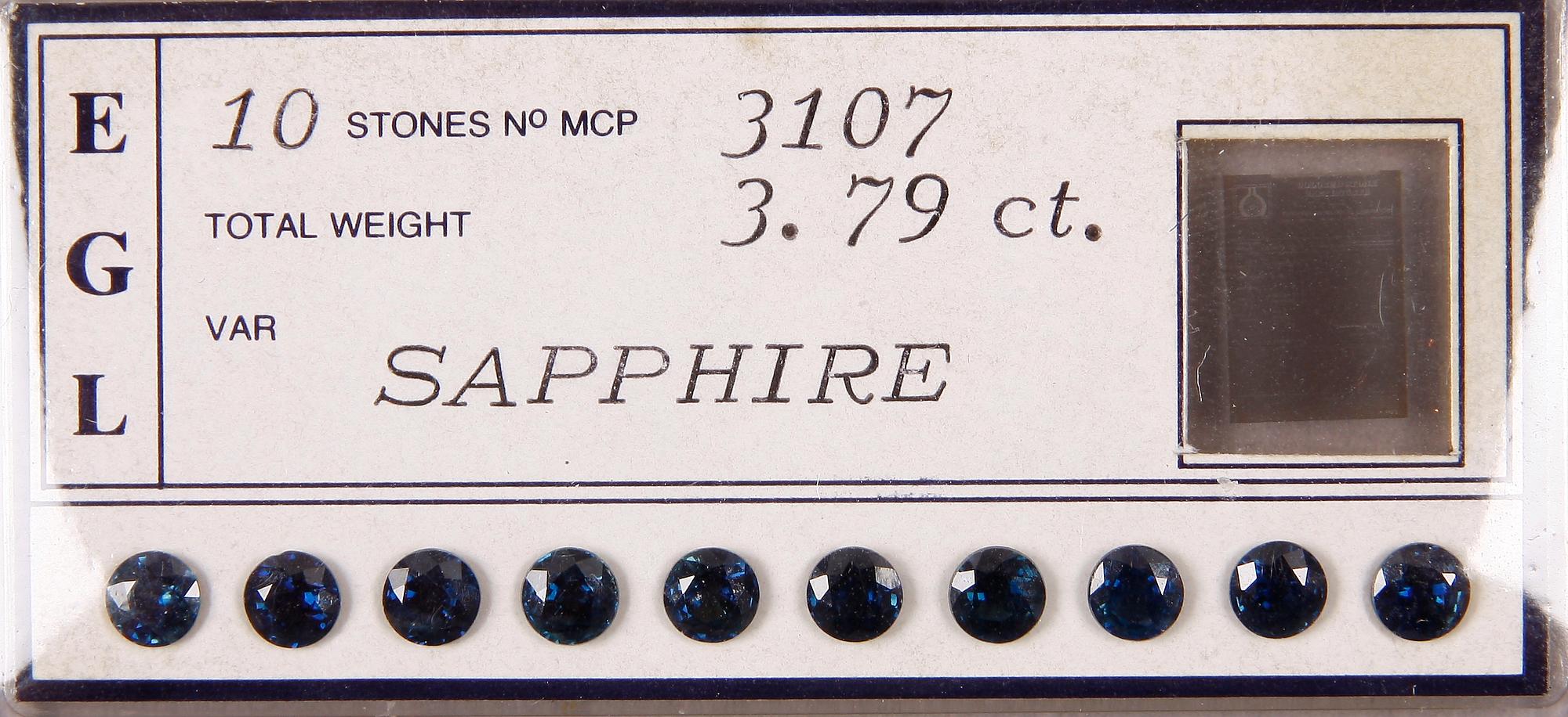 SAFIRER, 10 st, 3.79 ct enligt intyg.