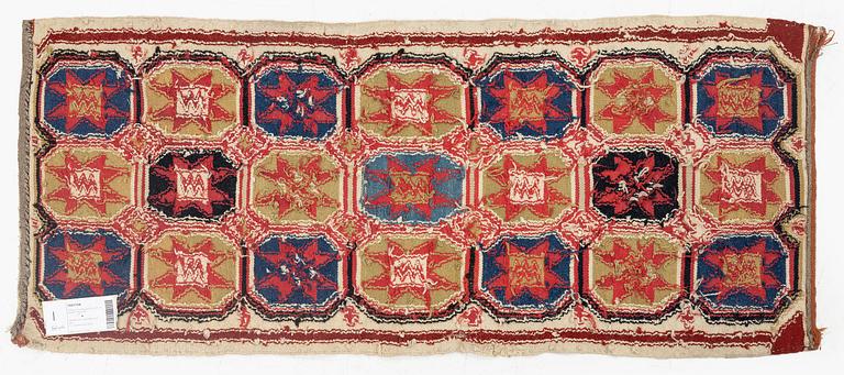 A carrige cushion, flat weave, c. 100 x 43 cm, Scania, 1790-1810.