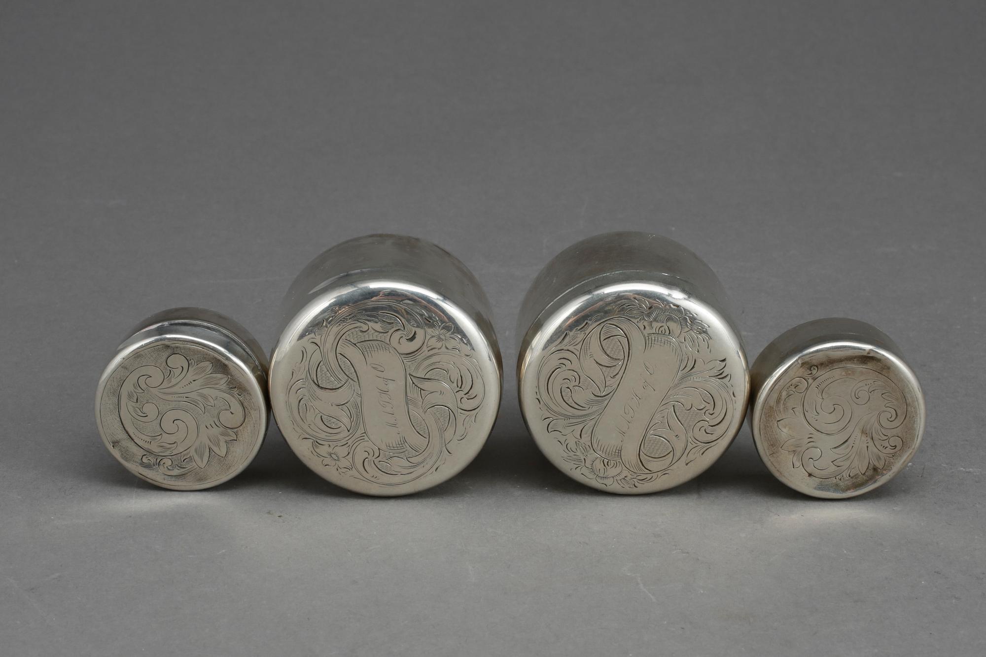 SILVERDOSOR, 4 st (2+2), bl.a Otto Wilhelm Kjellberg, Västerås, 1863. Total vikt ca 147 gram.