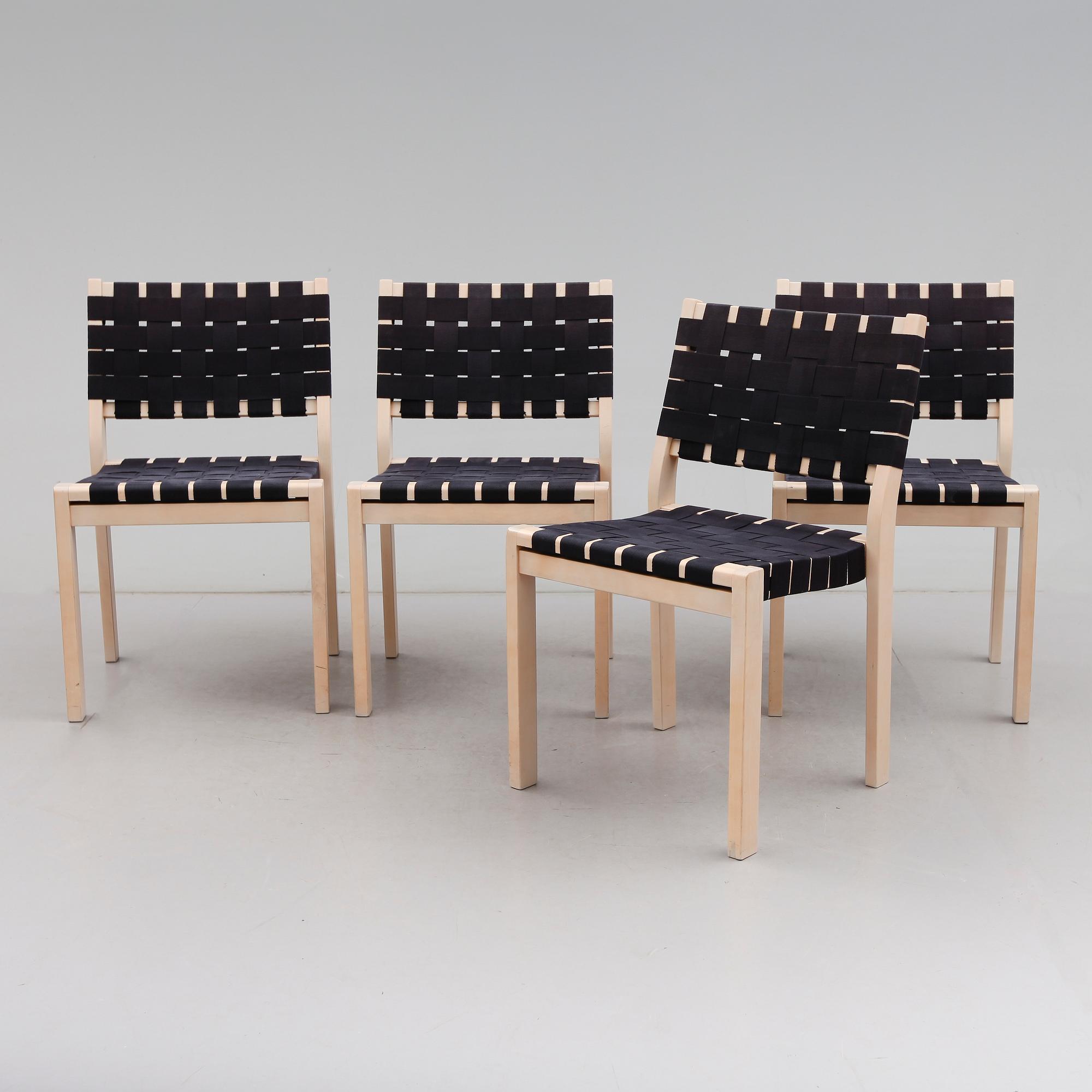 STOLAR, 4 st, modell 611, Alvar Aalto, Artek, 1900-talets andra hälft.