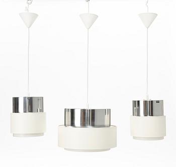 Uno & Östen Kristiansson, a group of three ceiling lights from the 'Cylindus-series', Luxus, Vittsjö, 1970's.