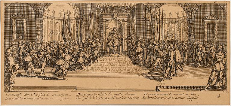 JACQUES CALLOT, Book, collection of 18 etchnings from Les miseres et les mal-hevrs de la gverre. 1633, later edition.