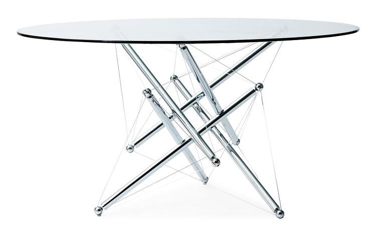 A Theodore Waddell '714' chromed steel and glass dining table, Cassina, Italy.