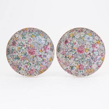 A pair of Chinese porcelain 'Millefiori' dishes, 20th Century.