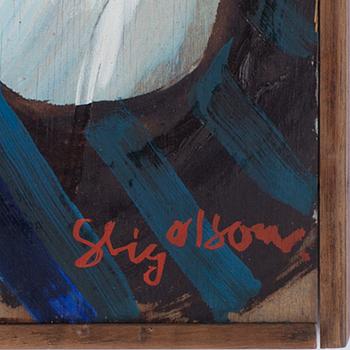 STIG OLSON, olja på pannå, signerad.