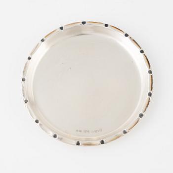 Bägare, Sigurd Persson, samt glasunderlägg, 12 st, GAB, silver, 1940-50-tal.