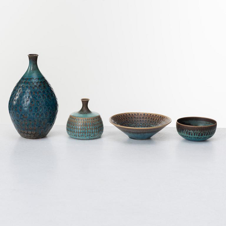 Stig Lindberg, a set of two stoneware vases and two bowls, Gustavsberg studio, Sweden 1958-61.