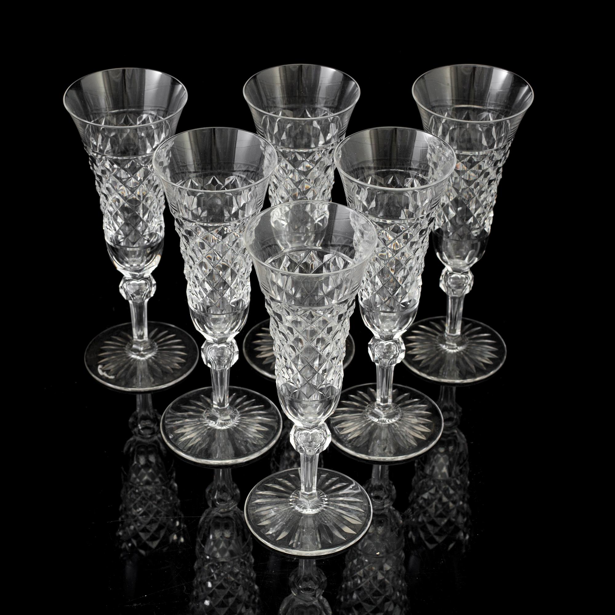 A set of six champagne glasses, first half of the 20th century.