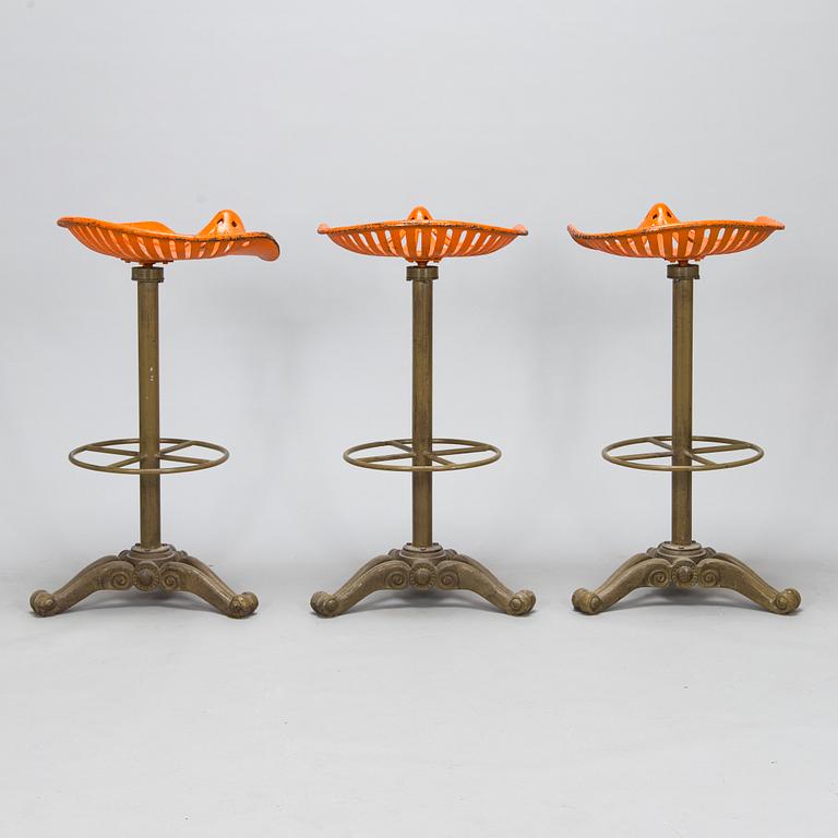 Three bar stools, Marked Walter E Wood Hoosick Falls N.Y. U.S.A.
