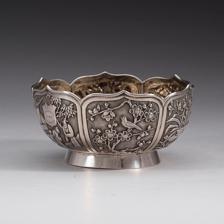 A Chinese silver bowl, 20th century. Unidentified marks.