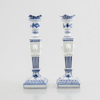 A pair of 'Blue Fluted' / 'Musselmalet' porcelain candle sticks, Royal Copenhagen, model 15, 1960's/70's.