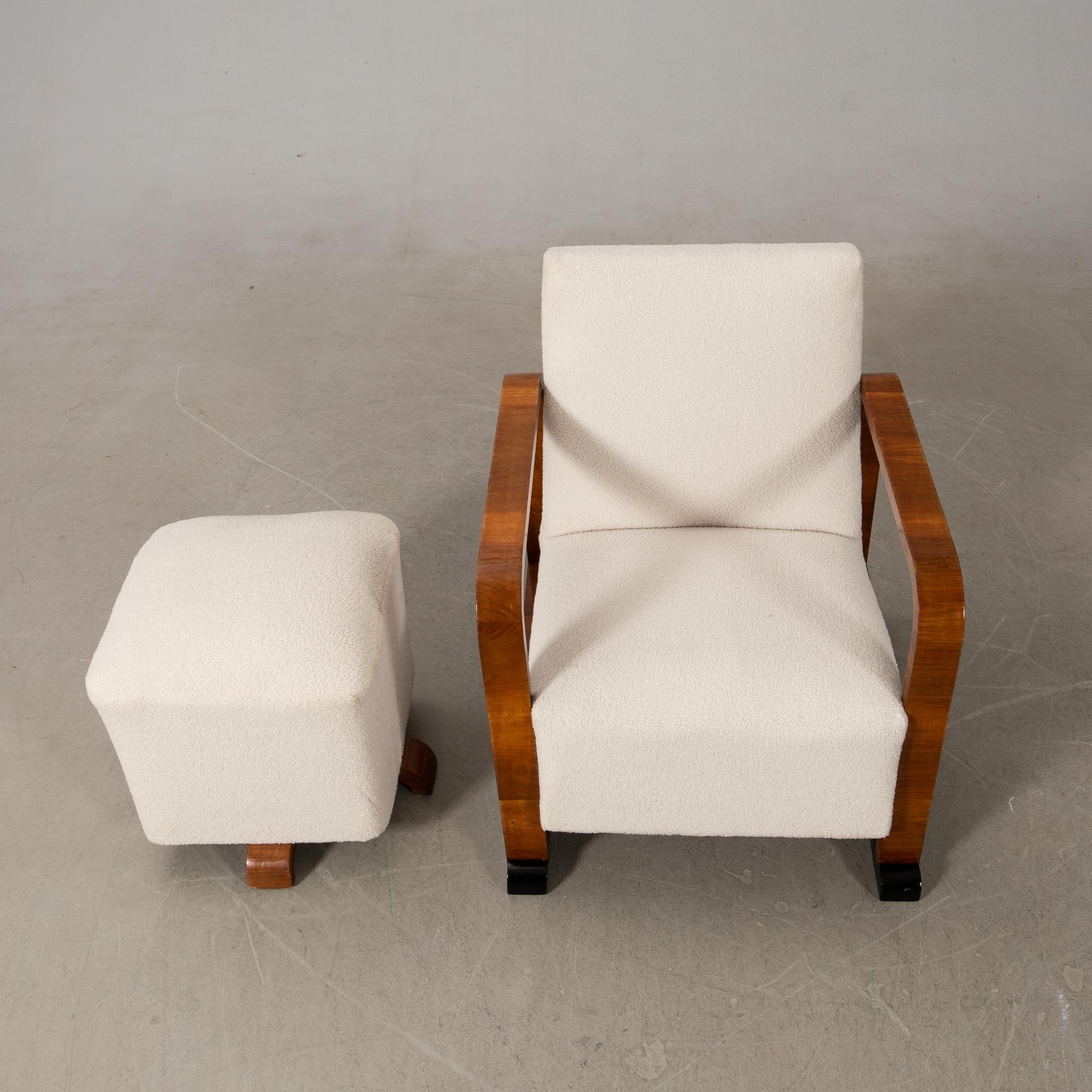 Fåtölj och fotpall, Art Deco, 1900-talets första hälft.