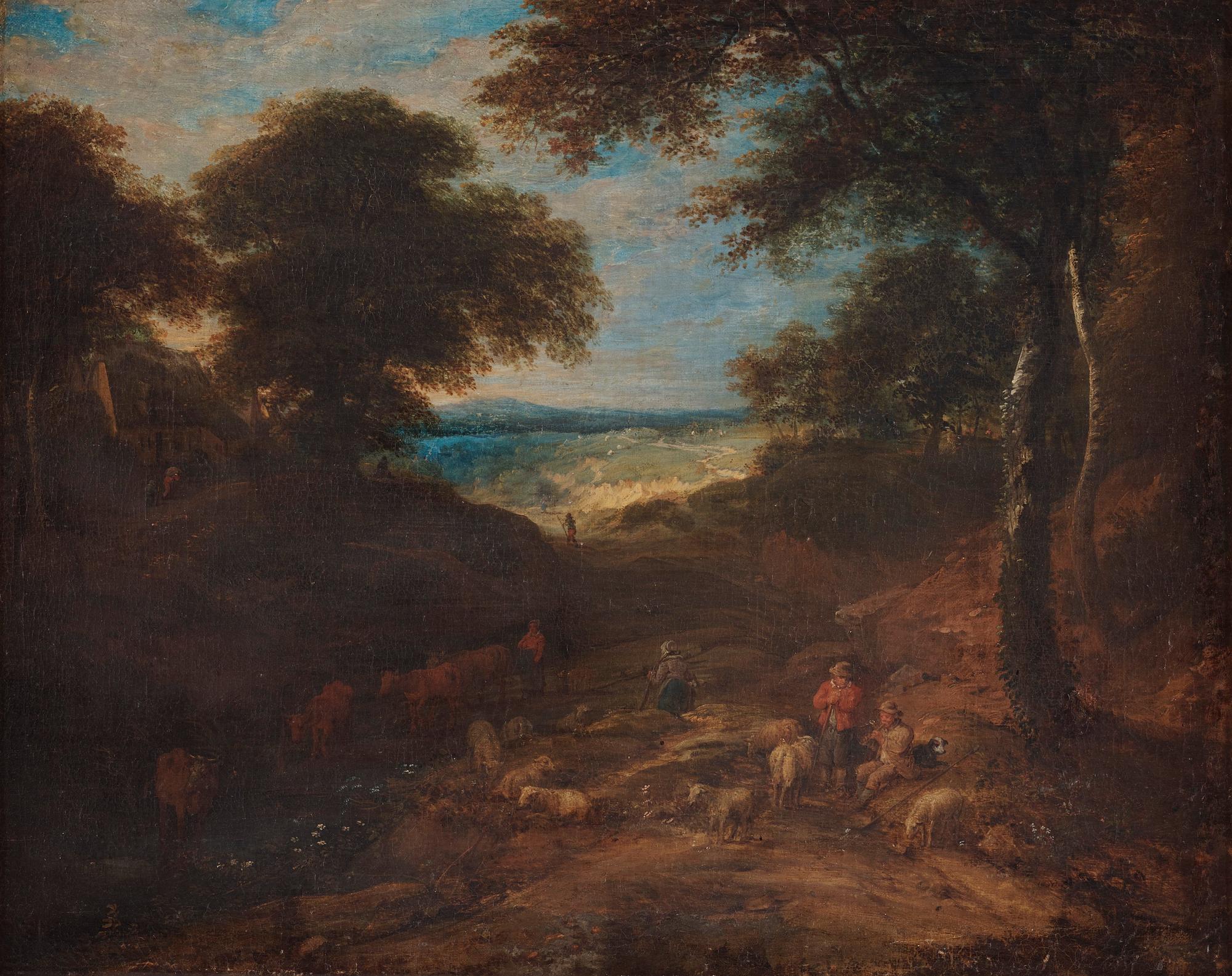Jacques d'Arthois Tillskriven, Pastoralt landskap med herdar.