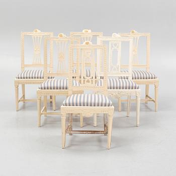 A set of six late Gustavian chairs, Lindome circa 1800.