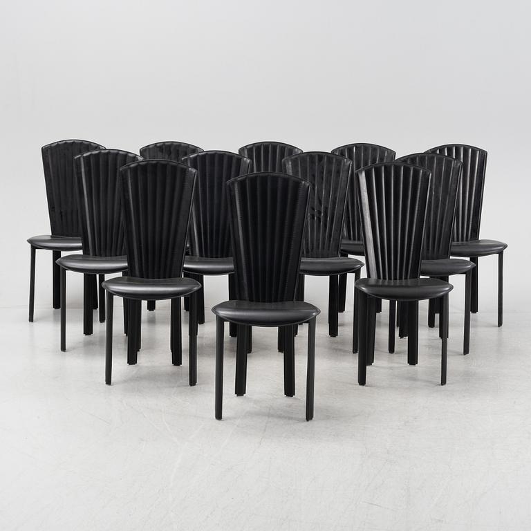 Twelve black leather 'Sossano' chairs, Quia, Italy.