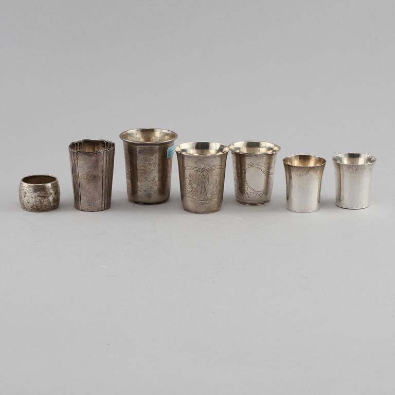 PARTI SILVER, 7 delar, Sverige och Portugal, 1800- och 1900-tal. Vikt 306 g.