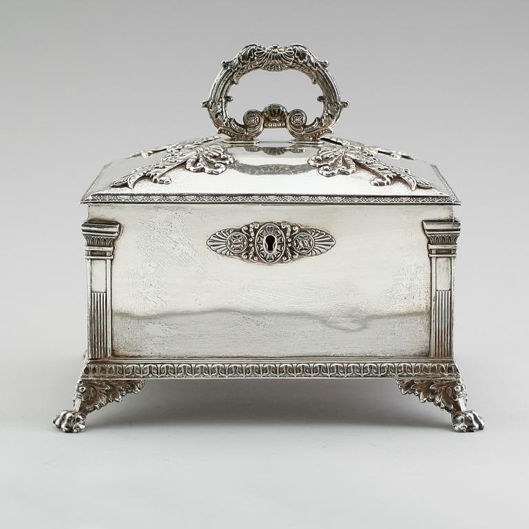A Swedish 19th century silver sugar-casket, marks of Adolf Zethelius, Stockholm 1828.