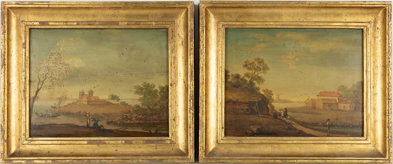 Bernhard Gottfried Manskirch, attributed, Figurative Landscape, a pair.