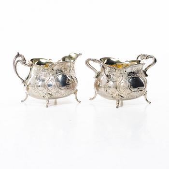 Tray, cream jug and sugar bowl, silver, GEWE, Malmö, 1959–68.