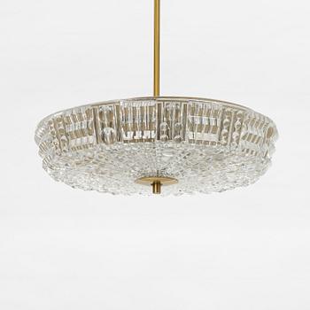 Carl Fagerlund, a glass and brass ceiling light, Orrefors.