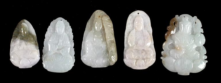 AMULETTER, 5 st, jadeit, Kina, 1800-tal.