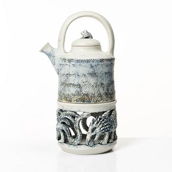 Astrid Anderberg, Tekanna med rechaud, stengods, signerat, 1984.