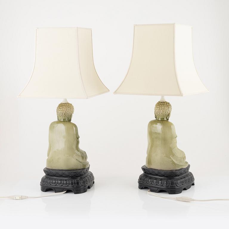 A pair of ceramic table lamps, late 20th century.