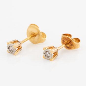 Earrings, 18K gold with small octagon-cut diamonds.