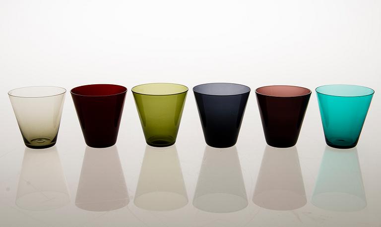 KAJ FRANCK, A set of six Kimara drinking glasses 2744, in Toive packaging, Notsjö, Nuutajärvi Finland, mid-20th century.