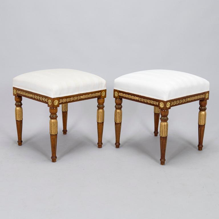 A pair of Gustavian style stools, circa 1900.