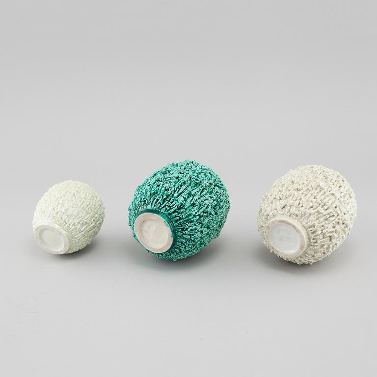 A set of 3, 20th century stone ware vases by Gunnar Nylund for Rörstrand called "Igelkotten".