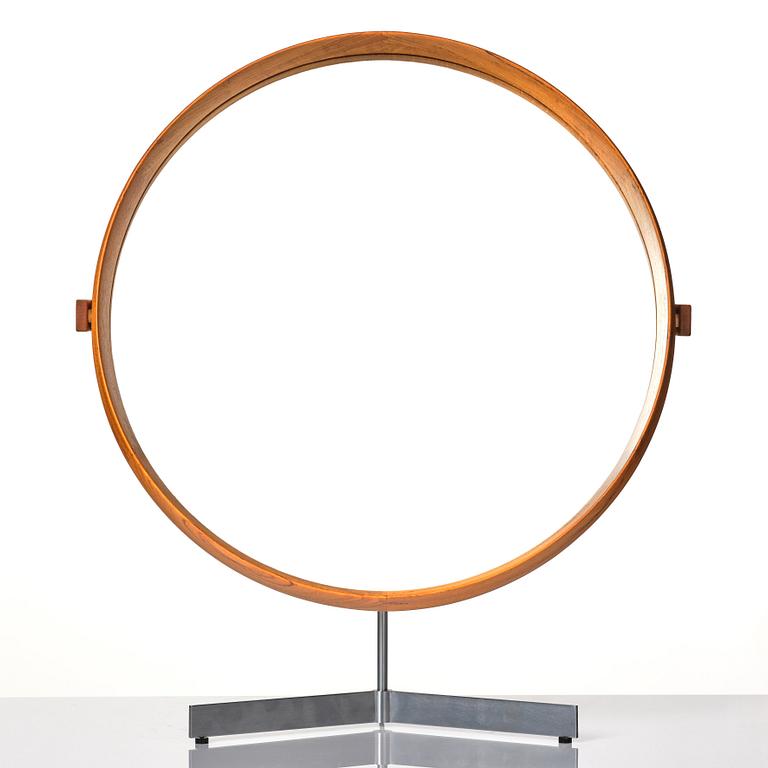 Uno & Östen Kristiansson, a model 406 teak and steel table mirror, Luxus, Vittsjö, Sweden 1960s, with original cardboard package.