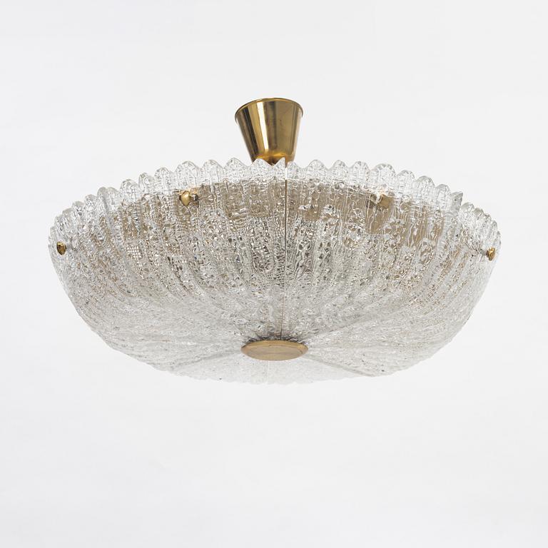 Carl Fagerberg, a glass and brass ceiling light, Orrefors.