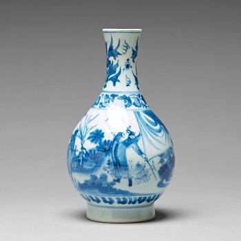 A blue and white pear shaped Transitional vase, 17th Century.