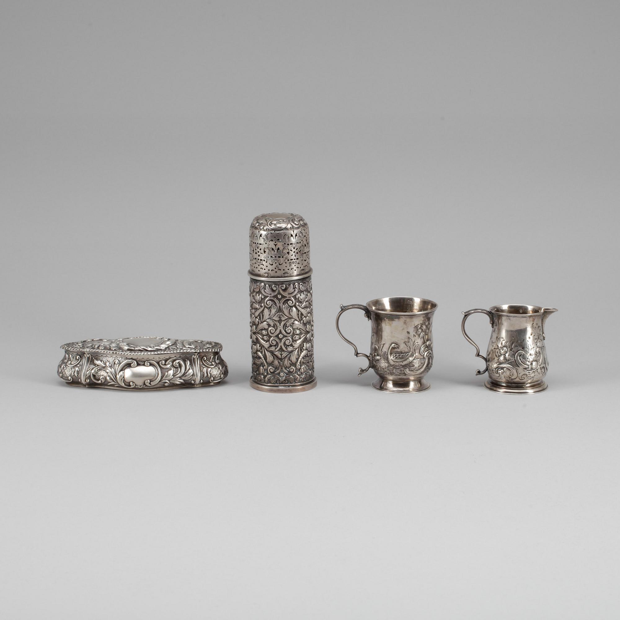 PARTI SILVER, 4 delar, England. 1800-tal. Total vikt ca 518 g.