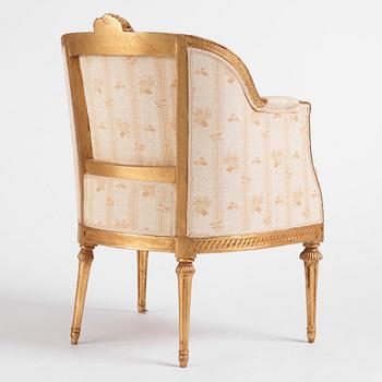 A royal Gustavian giltwood bergère, Stockholm, late 18th century.