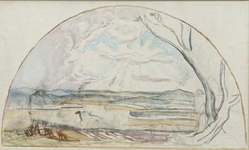 Axel Törneman, Mountainous landscape with figures in the foreground.