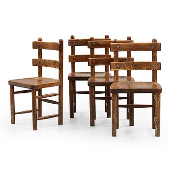 41. A set of four Axel Einar Hjorth stained and lacquered 'Sandhamn' pine chairs, Nordiska Kompaniet, Sweden post 1929.