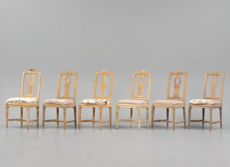 A set of six Gustavian chairs, late 18th century.