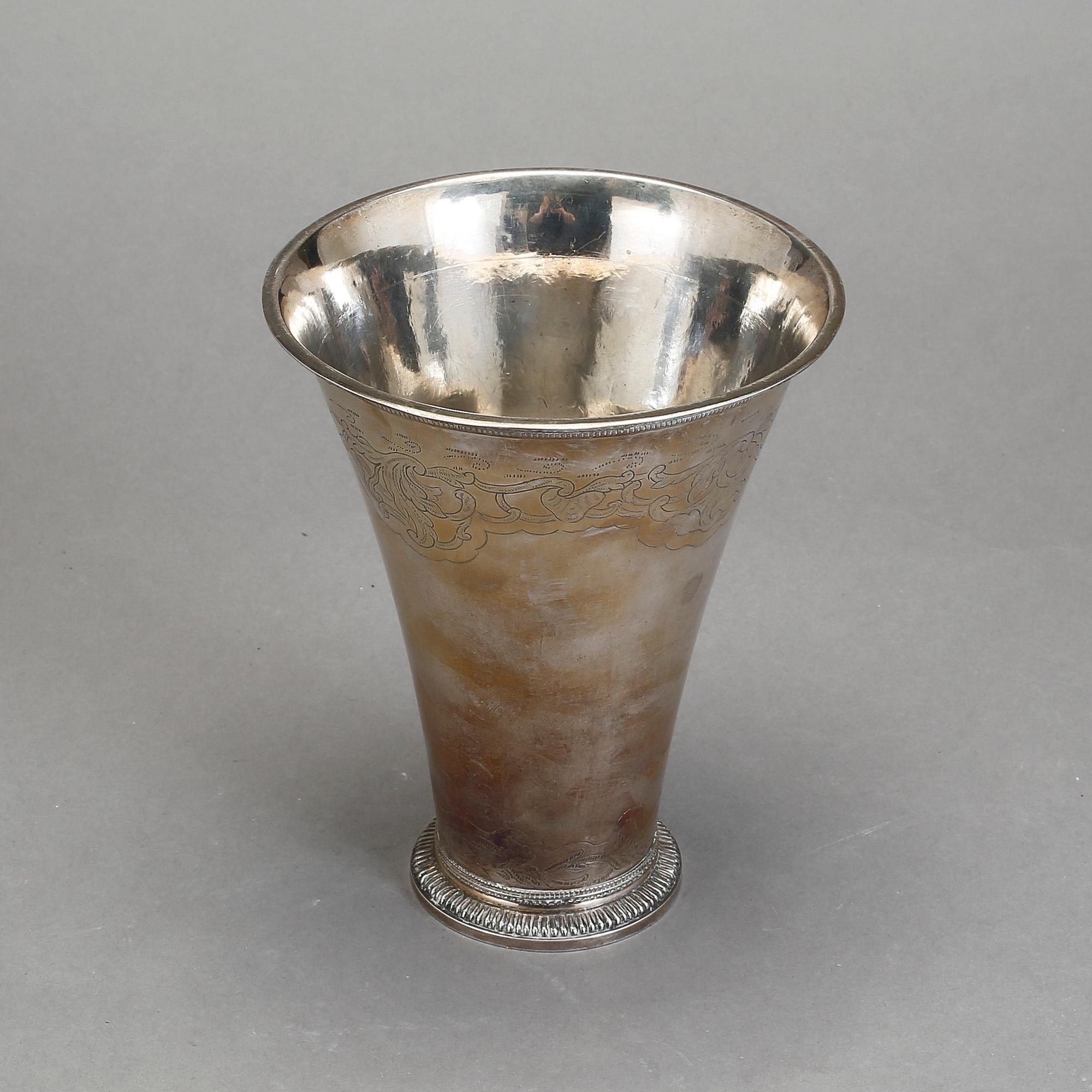 BÄGARE, silver, Anders Castman, Eksjö 1787. Vikt 391 gr.