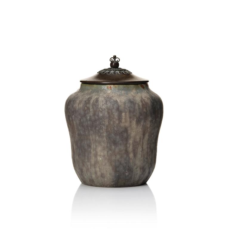 Patrick Nordström, a stoneware vase with bronze cover, Royal Copenhagen, 1918.