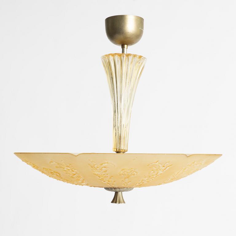 Fritz Kurz, A model KD 9775 Swedish Modern ceiling lamp, Orrefors, 1940s.