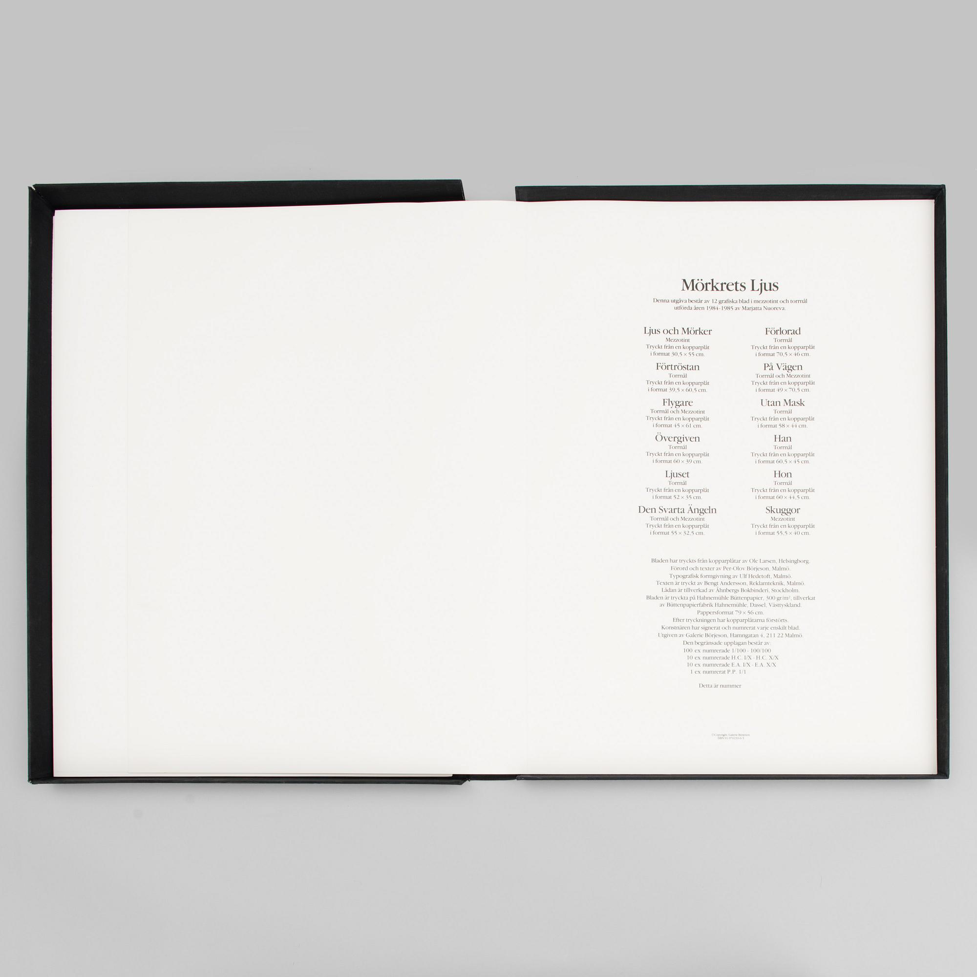 MARJATTA NUOREVA, graphic portfolio, mezzotint and drypoint 12 pcs, signed, numbered.