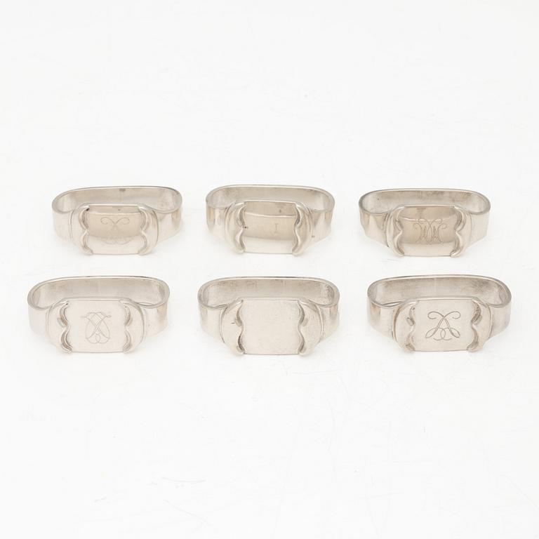 Erik Sjødahl Andersen, servettringar, 6 st, sterlingsilver, Danmark, 1900-talets senare del.