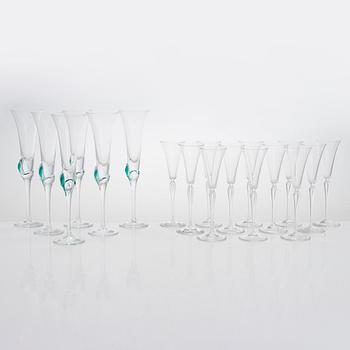 Schnapps glasses, 12 pcs, Studio-Linie Rosenthal and champagne glasses 6 pcs Czech Republic, late 20th century.