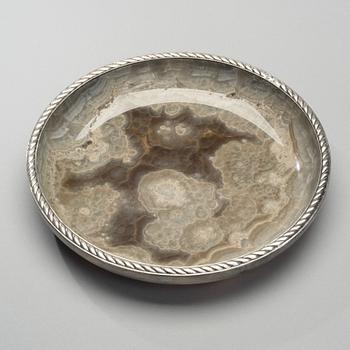 BOWL, silver and stone, W.A.Bolin, Stockholm 1929.