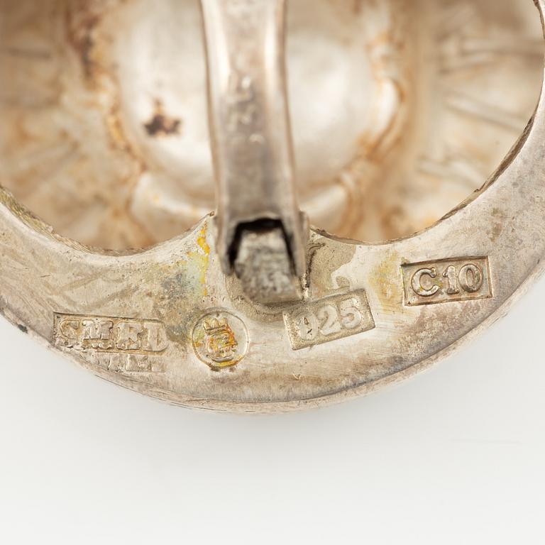 Lars Arby, three pairs of earrings, sterling silver, Gothenburg 1977, 1982 and 1983.