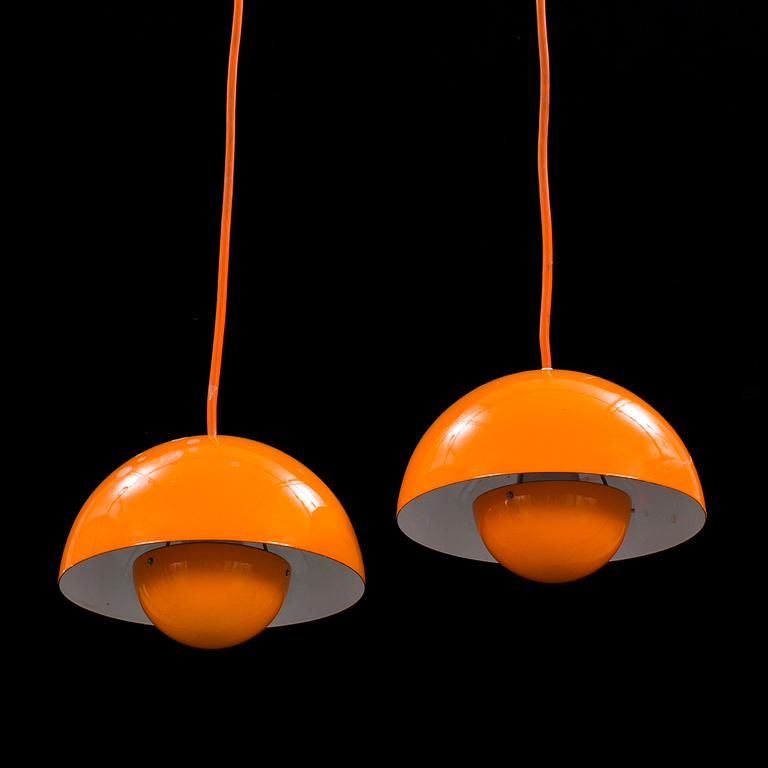 A pair of Verner Panton enameled metal 'Flowerpot' ceiling lights.